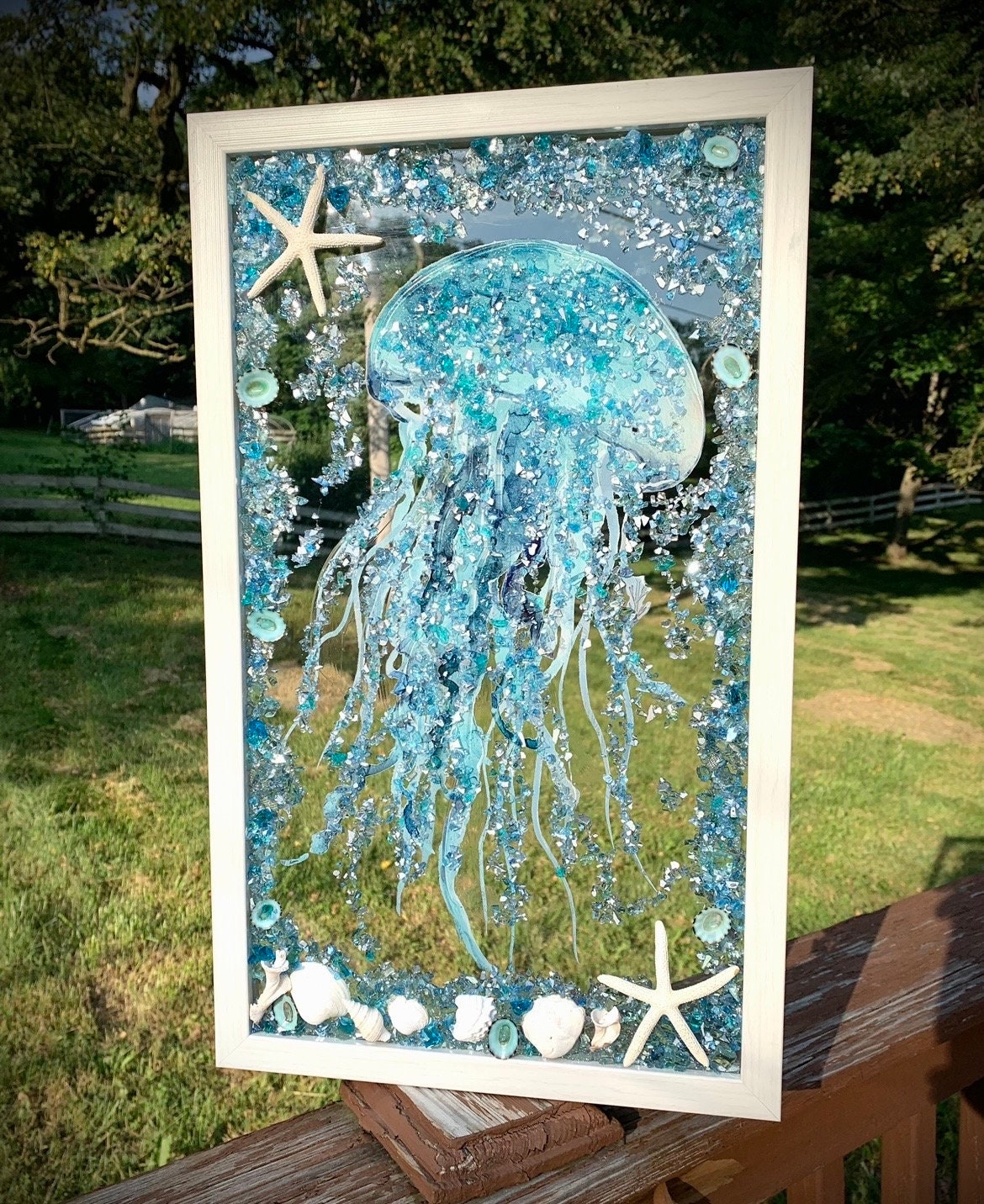 Jellyfish Crushed Glass Window