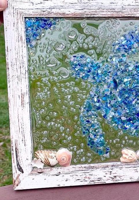 Sea Turtle Crushed Glass Art: Coastal Window Decor