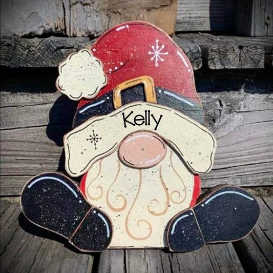 Personalized Santa Gnome: Hand Cut Wooden Winter Decor
