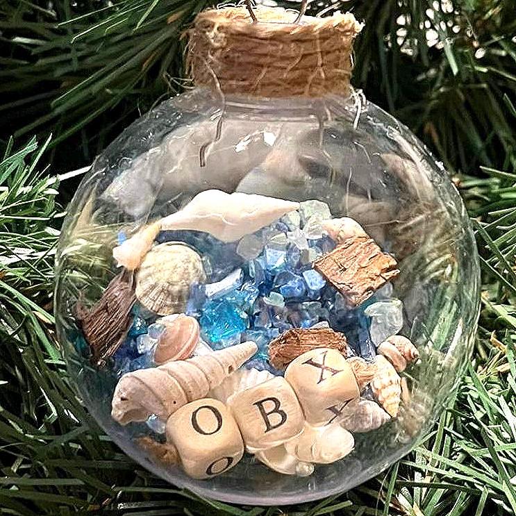 Beach Christmas Ornament: OBX Nautical Decor, Shells & Glass