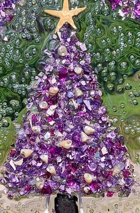 Crushed Glass Christmas Tree Frame: Coastal Nautical Wall Art