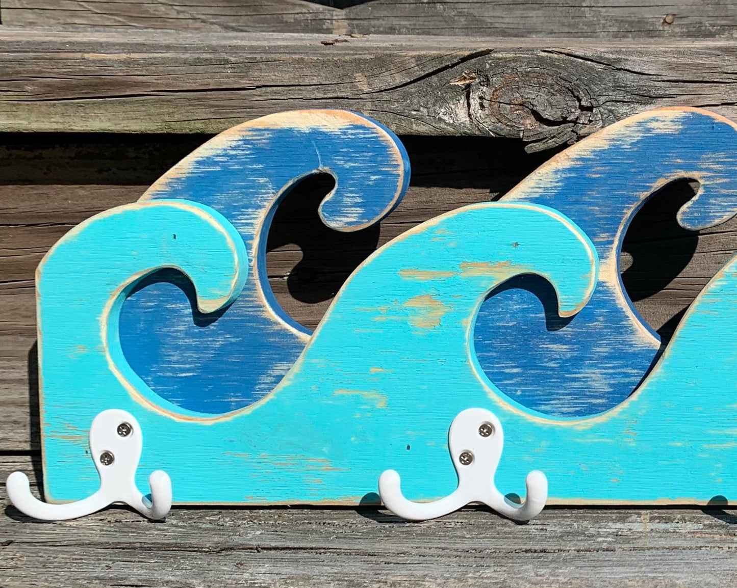 Upcycled Wood Wave Towel Holder: Distressed Beach Rack