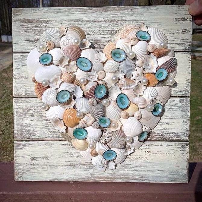 Seashell Heart Wall Decor: Rustic Beach Art, Outer Banks Shells