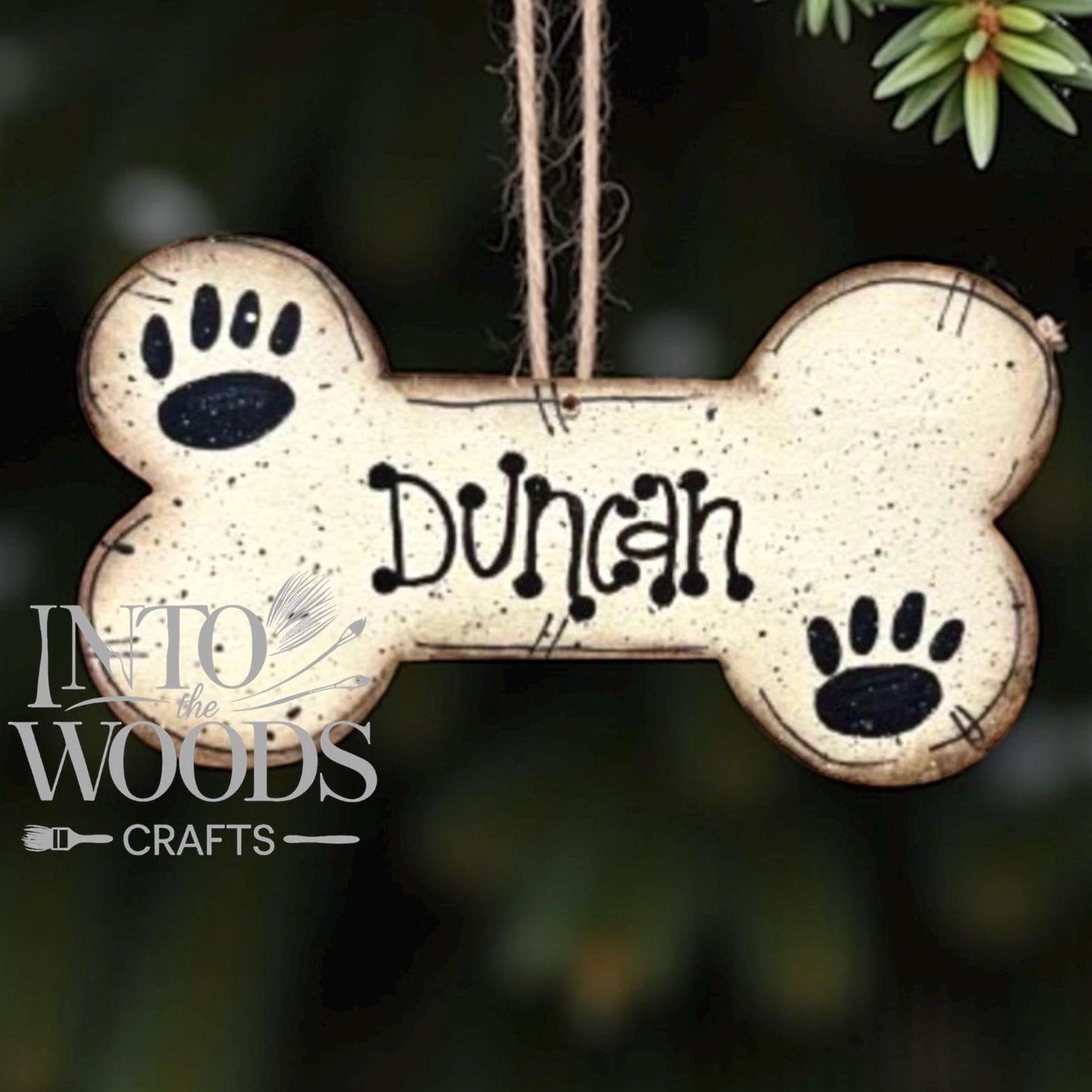 Personalized Dog Bone Ornament: Hand-Painted Wood Pet Decor, Magnet