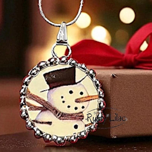 Snowman Broken China Necklace