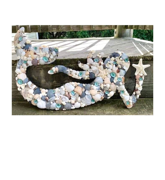 Seashell Mermaid Wall Art: Coastal Beach House Decor (21” Long)