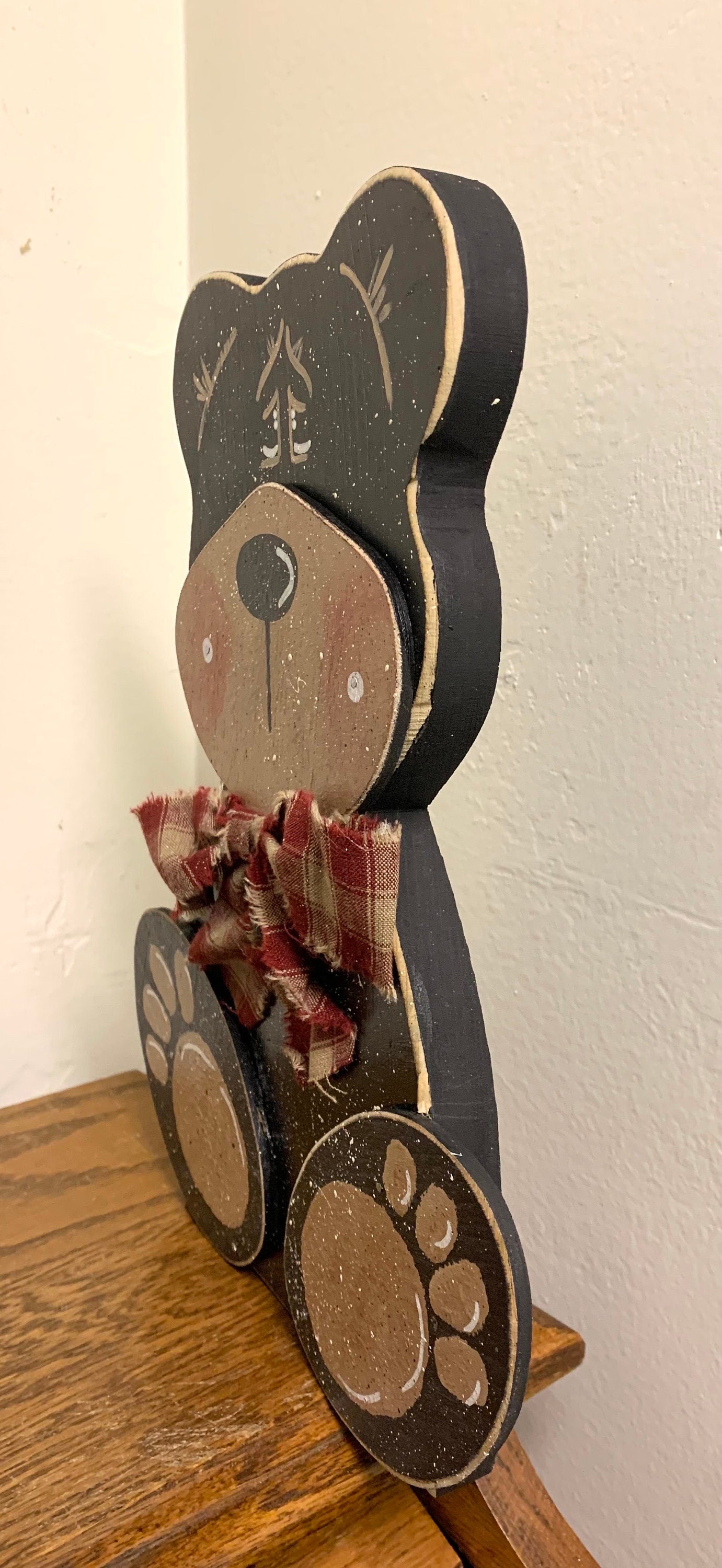 Personalized Black Bear Sitter: Handcrafted Wooden Winter Decor