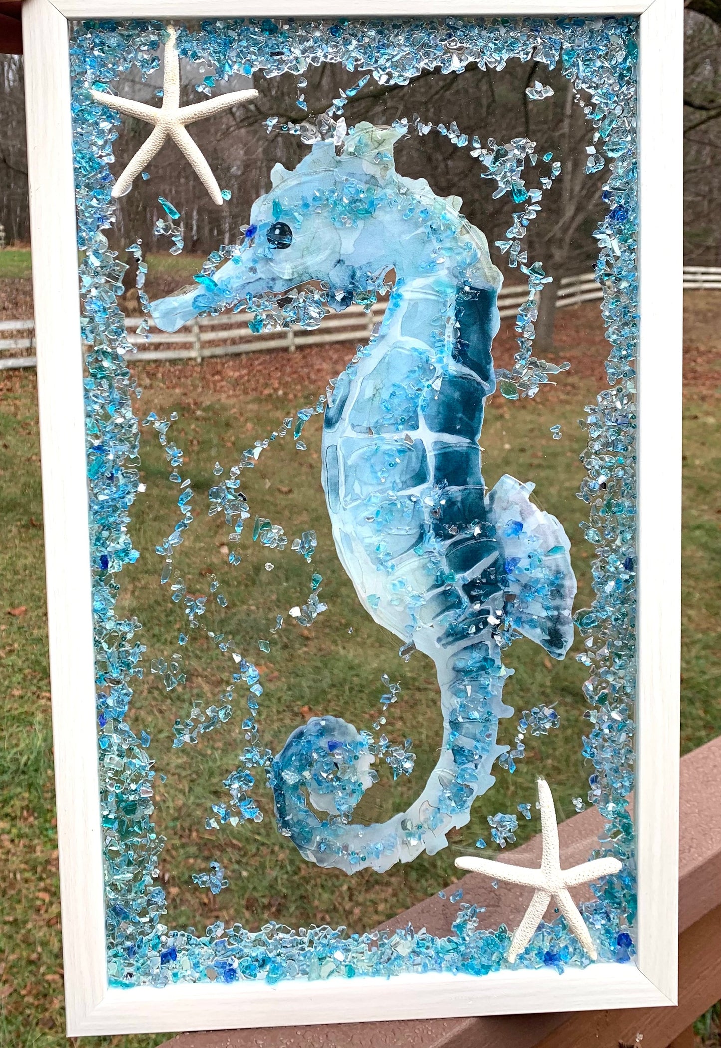 Seahorse Crushed Glass Window Frame
