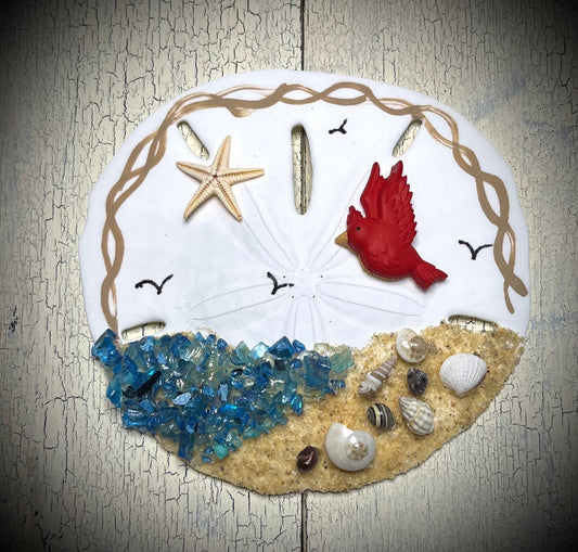 Red Cardinal Sand Dollar Ornament or Table Sitter