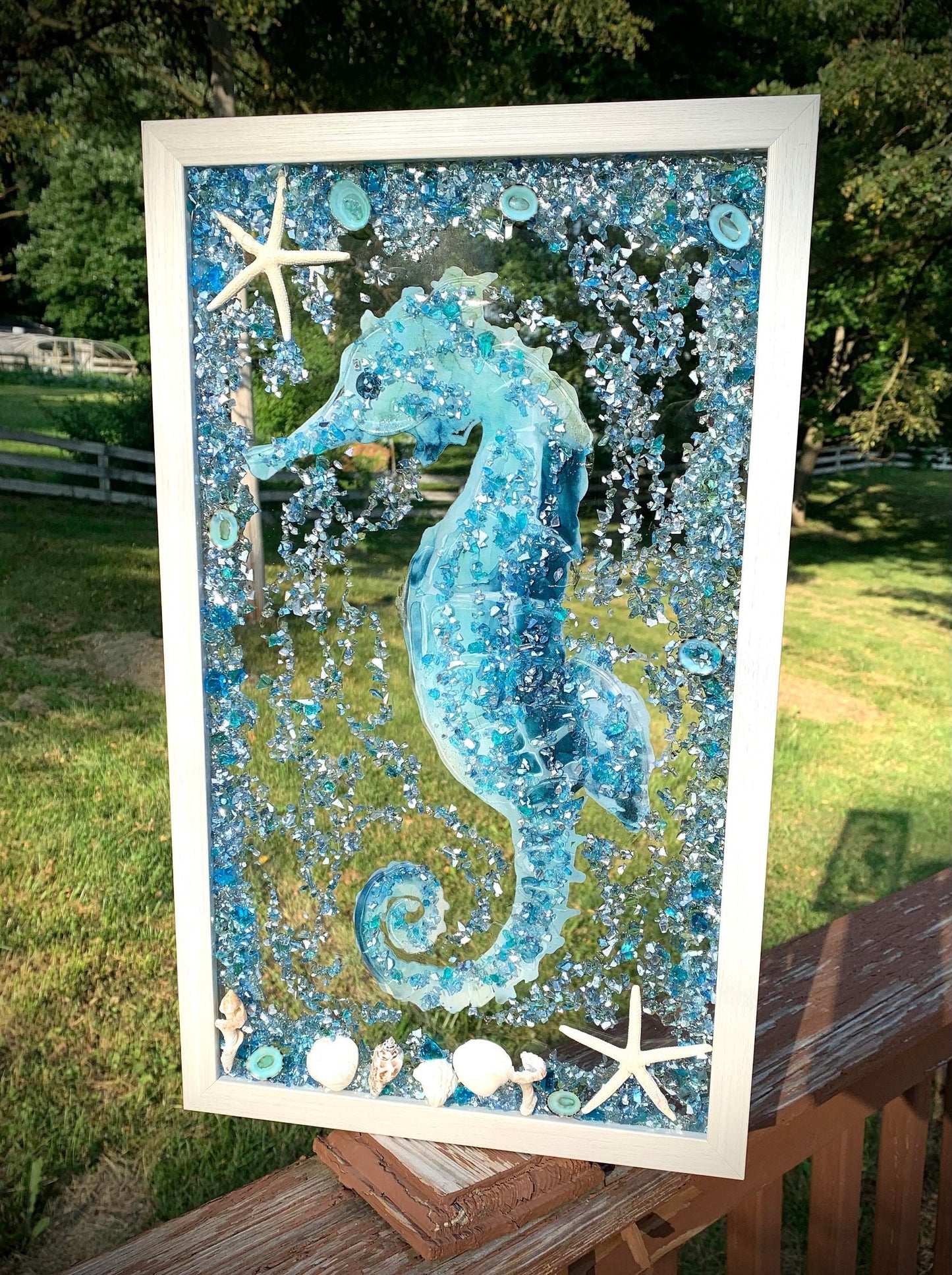 Seahorse Crushed Glass Window Frame