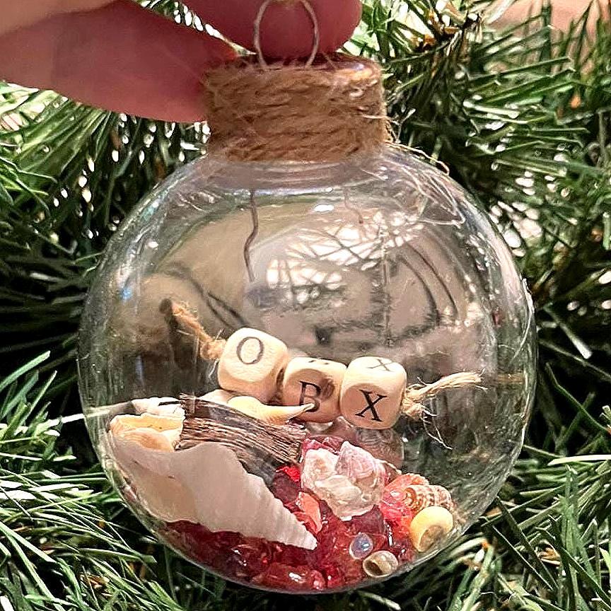 Beach Christmas Ornament: OBX Nautical Decor, Shells & Glass