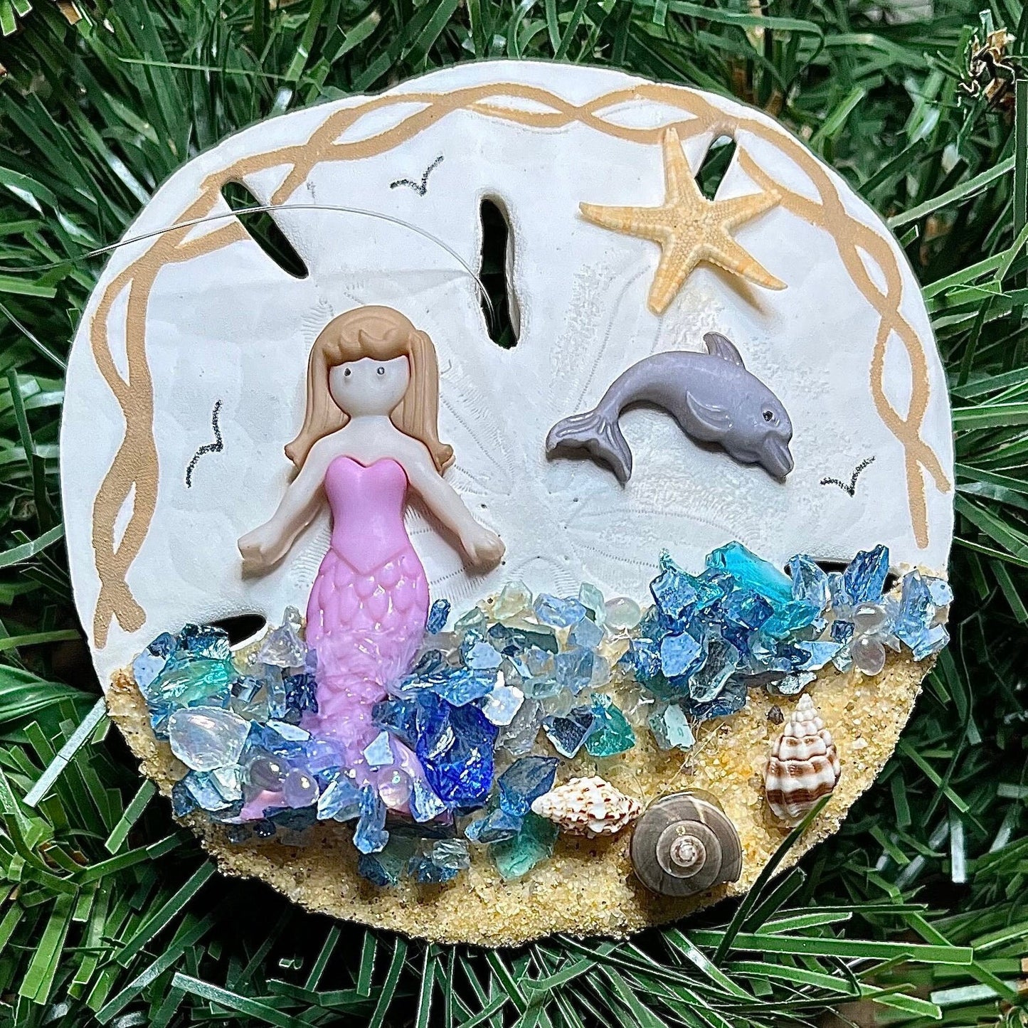 Personalized Mermaid Sand Dollar Ornament: Beach Decor, Nautical Gift