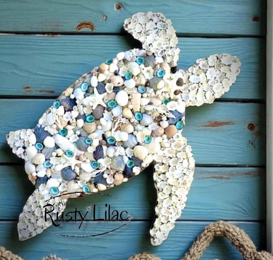Seashell Turtle Wall Art: Outer Banks Beach House Decor