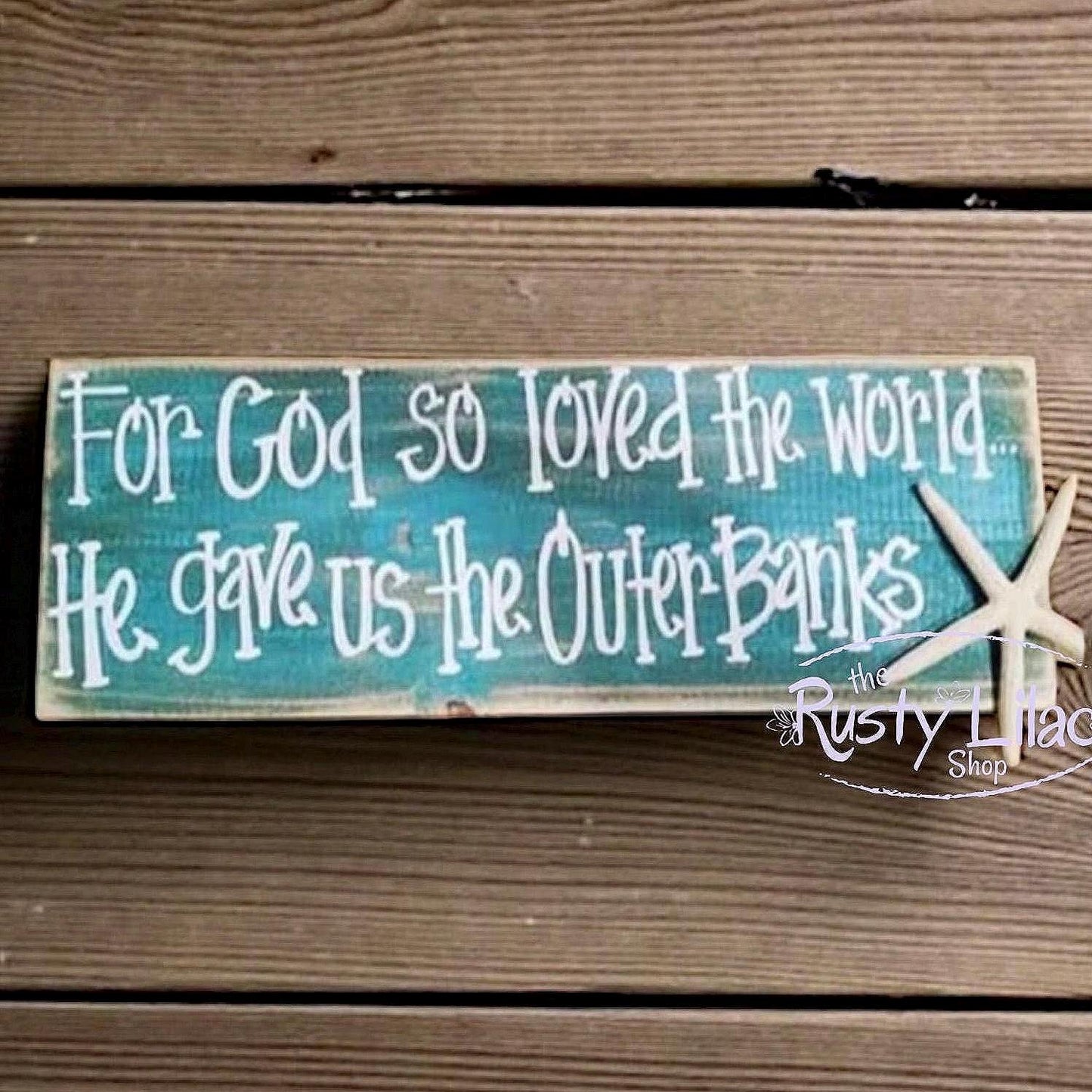 Outer Banks Sign: Hand-Painted Coastal Wall Art with Starfish