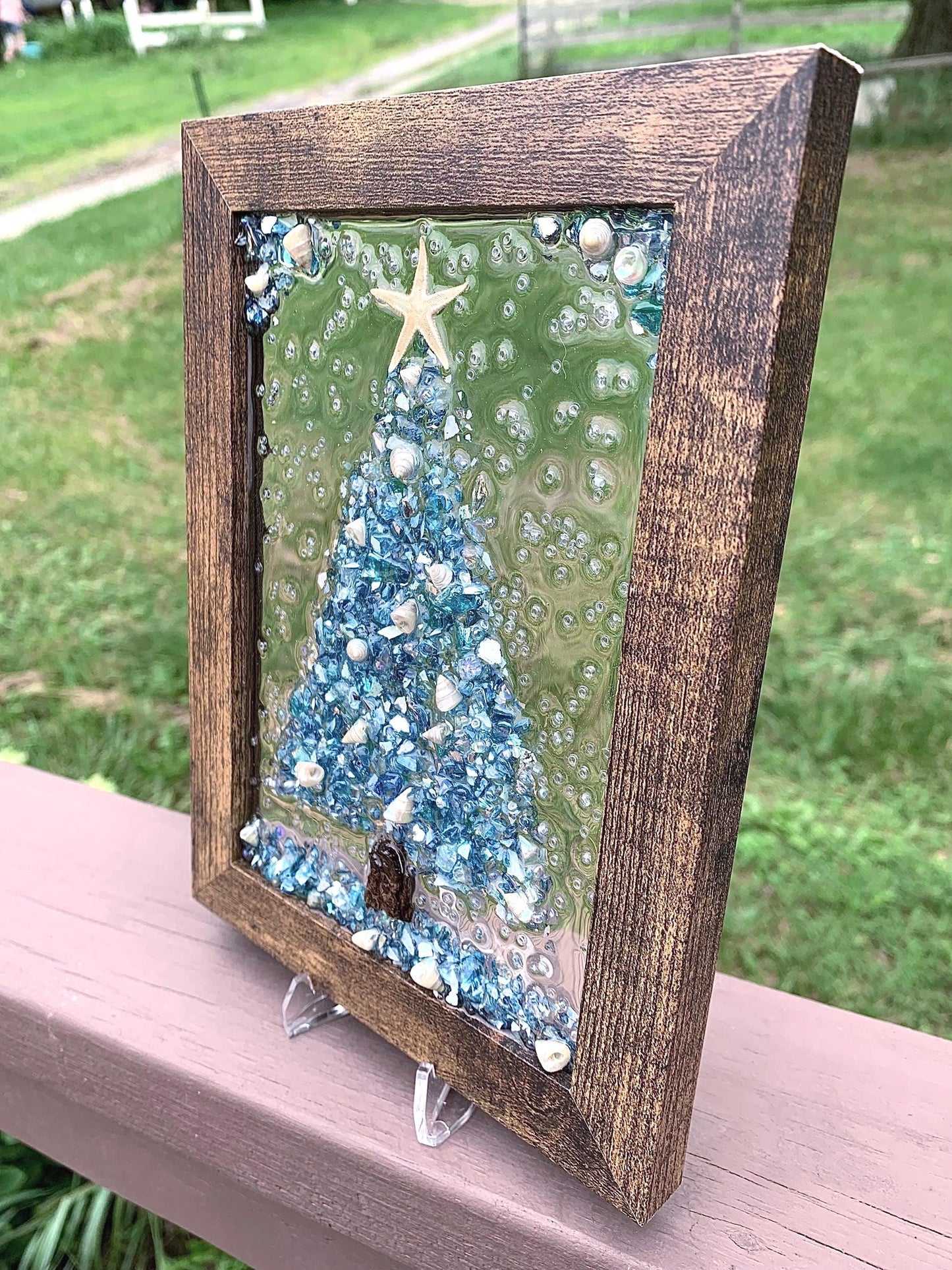 Crushed Glass Blue Christmas Tree Glass Frame