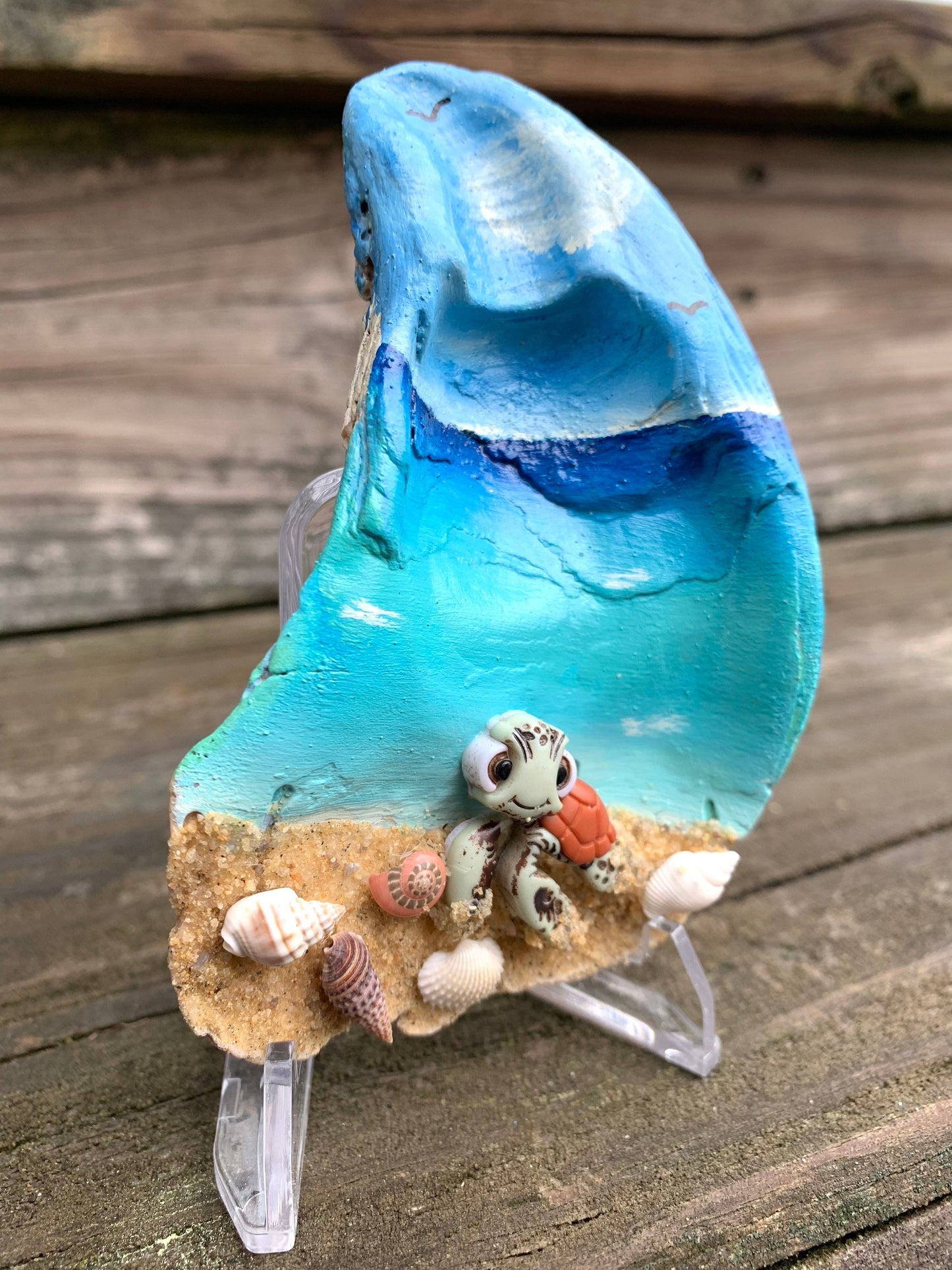 Sea Turtle, Shelf Table Sitter, Oyster Shell, Nautical Decor, Gifts for Her, Personalized, Beach Remembrance, Turtle Lover