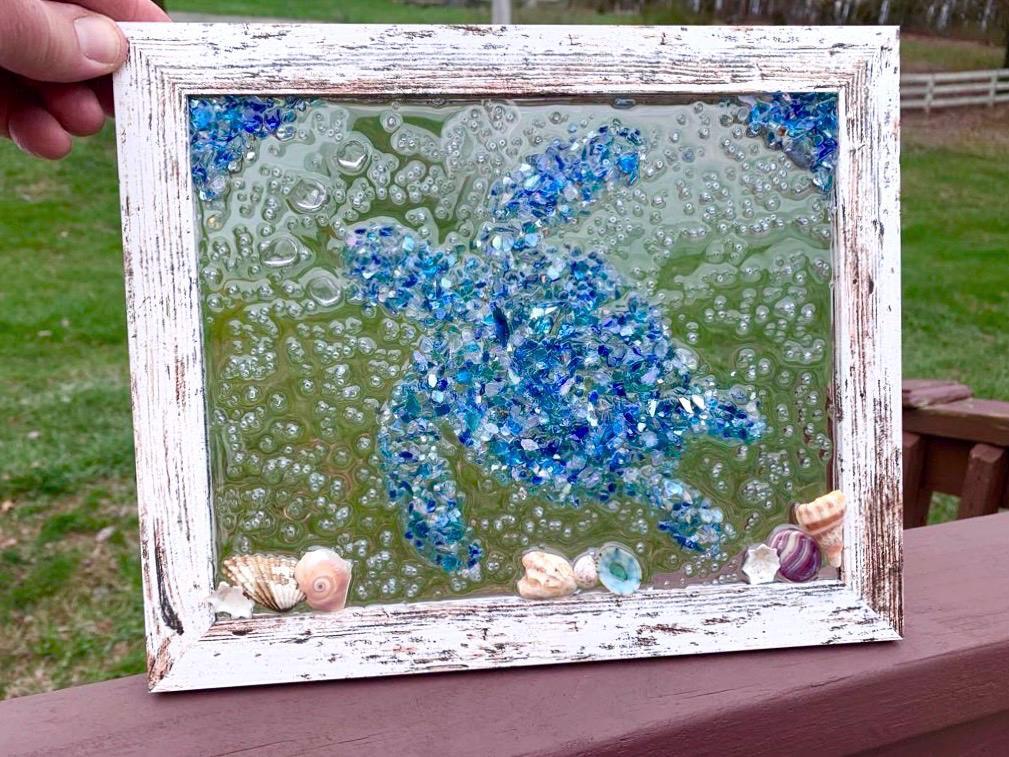 Sea Turtle Crushed Glass Art: Coastal Window Decor