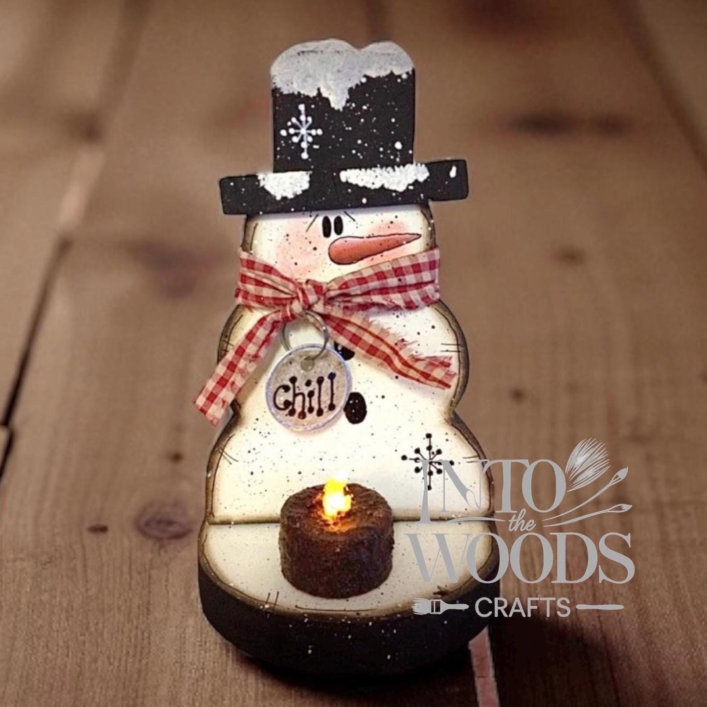 Primitive Snowman Tea Light Holder: Winter Table Decor