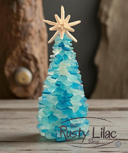 Tumbled Beach Glass Tree: Starfish Topper, Coastal Christmas Decor