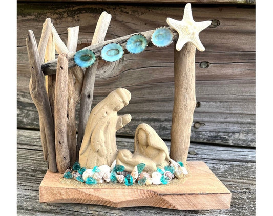 Driftwood Nativity with Starfish and Blue Limpets